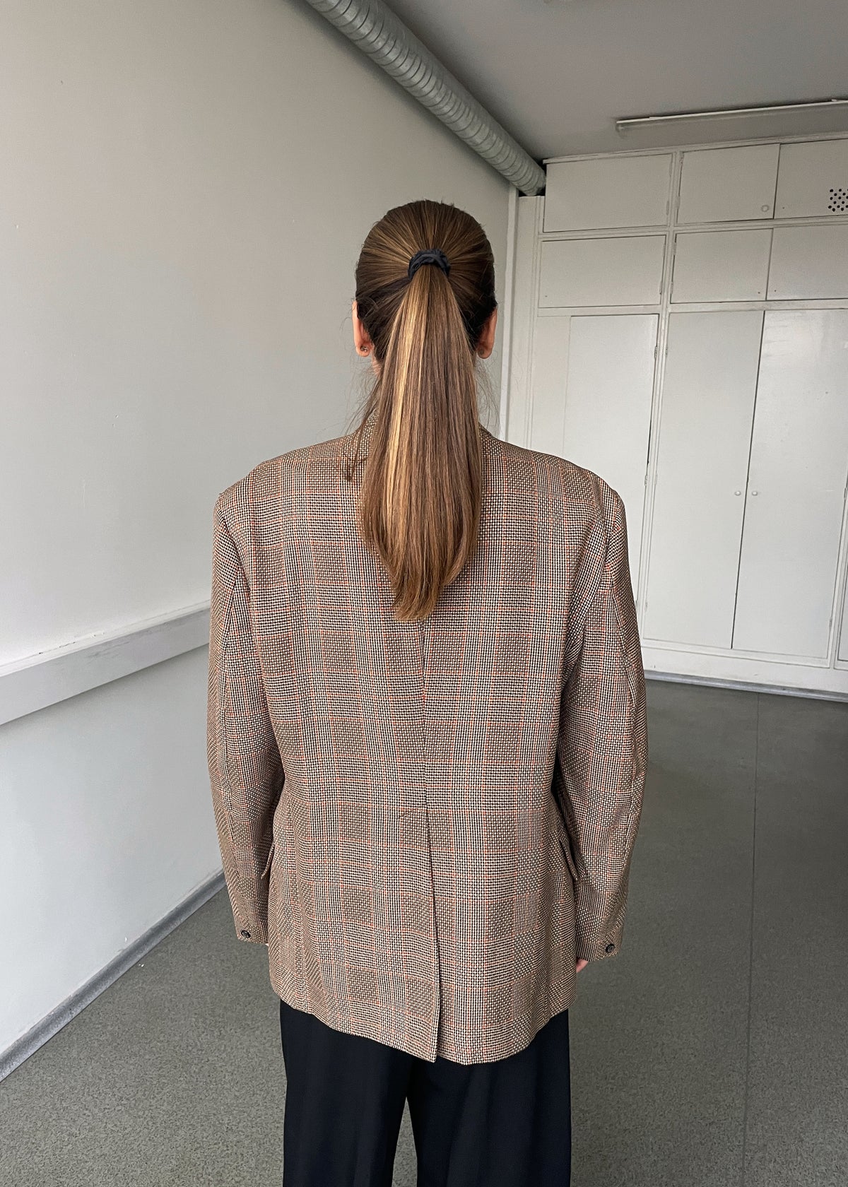 Vintage Brown Orange Checked Pure New Wool Blazer – Made in England, view 6
