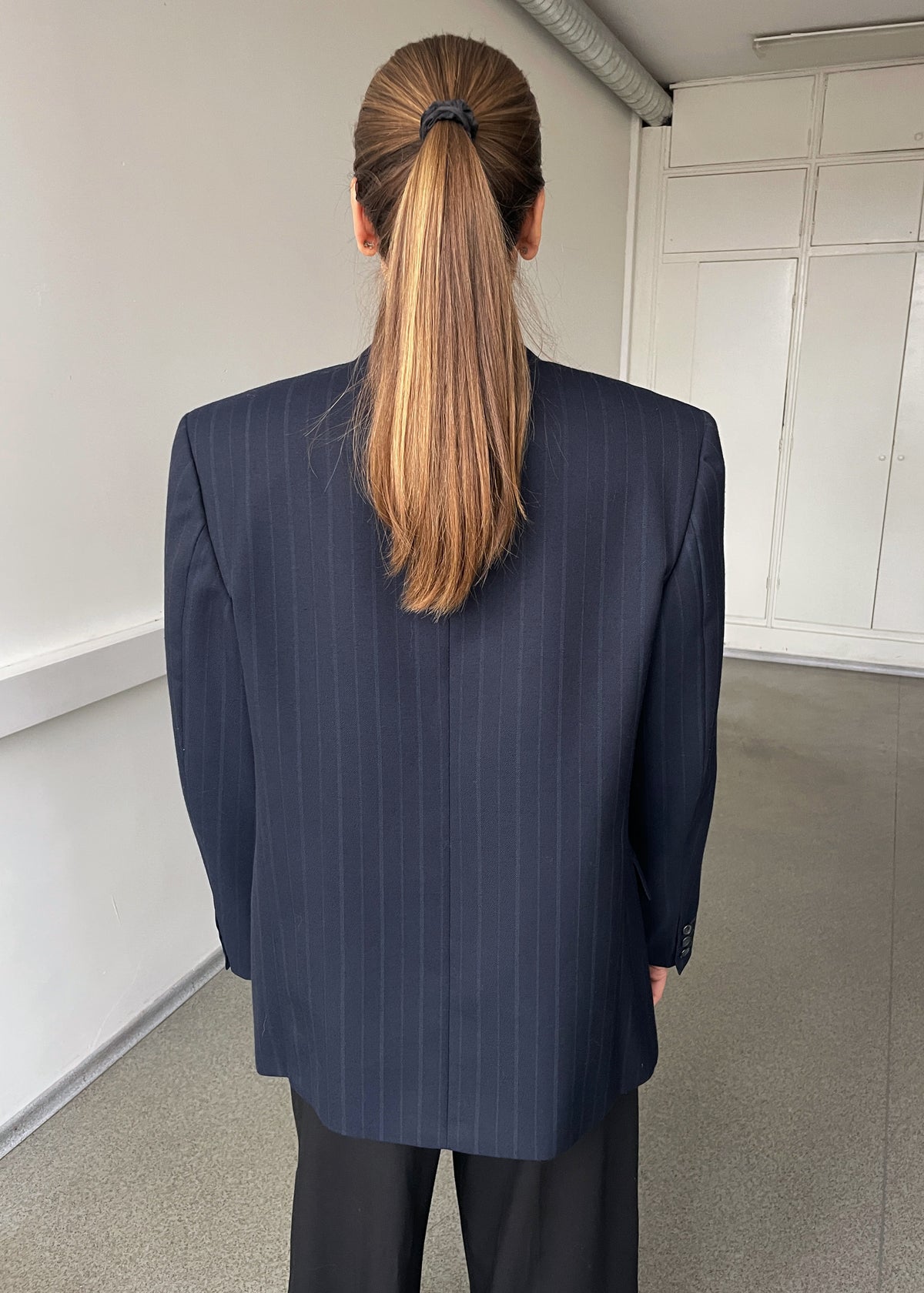 Vintage Navy Blue Striped Wool-Blend Blazer, view 6
