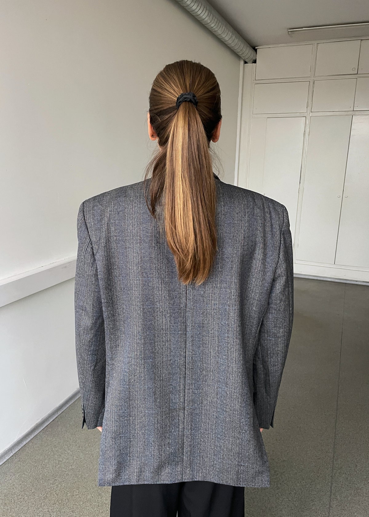Vintage Grey Multicoloured Double-Breasted Pure Wool Blazer, view 6