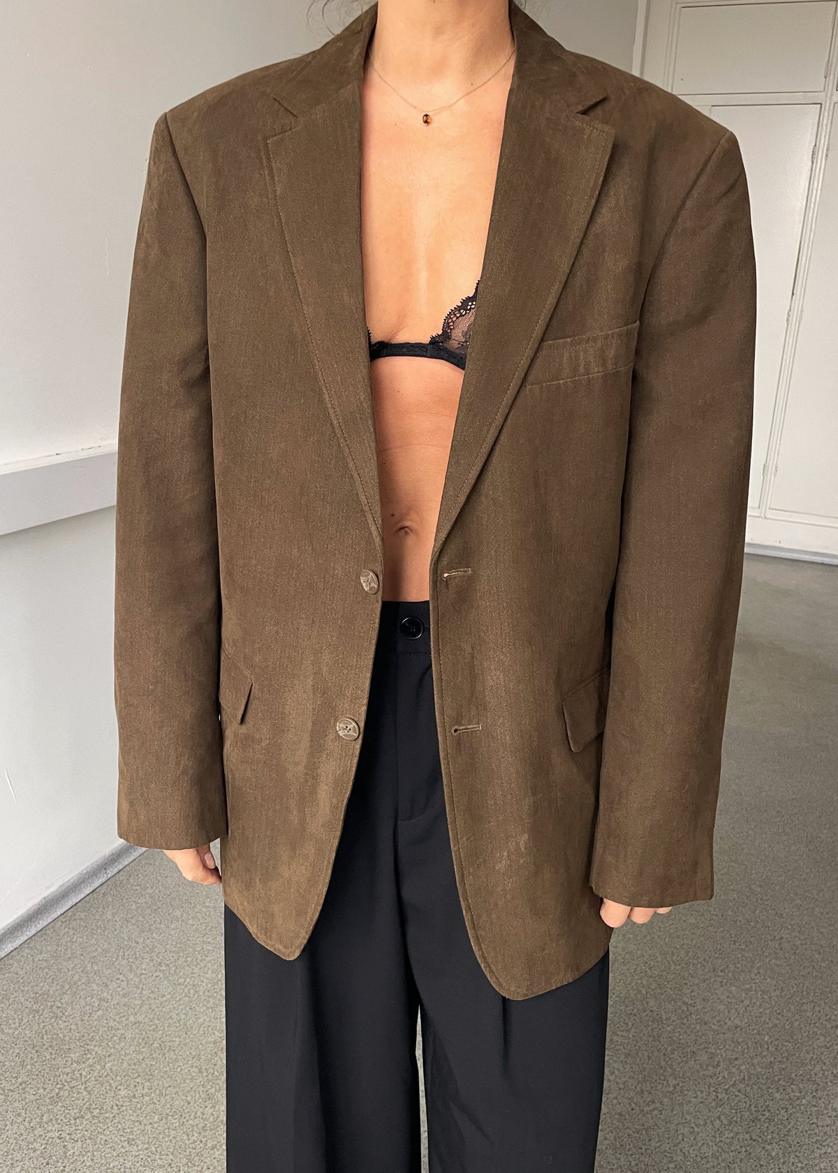 Vintage Brown Velvety Thick-Fabric Blazer, view 1