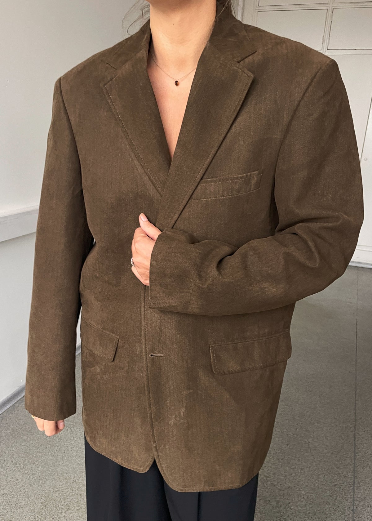 Vintage Brown Velvety Thick-Fabric Blazer, view 4