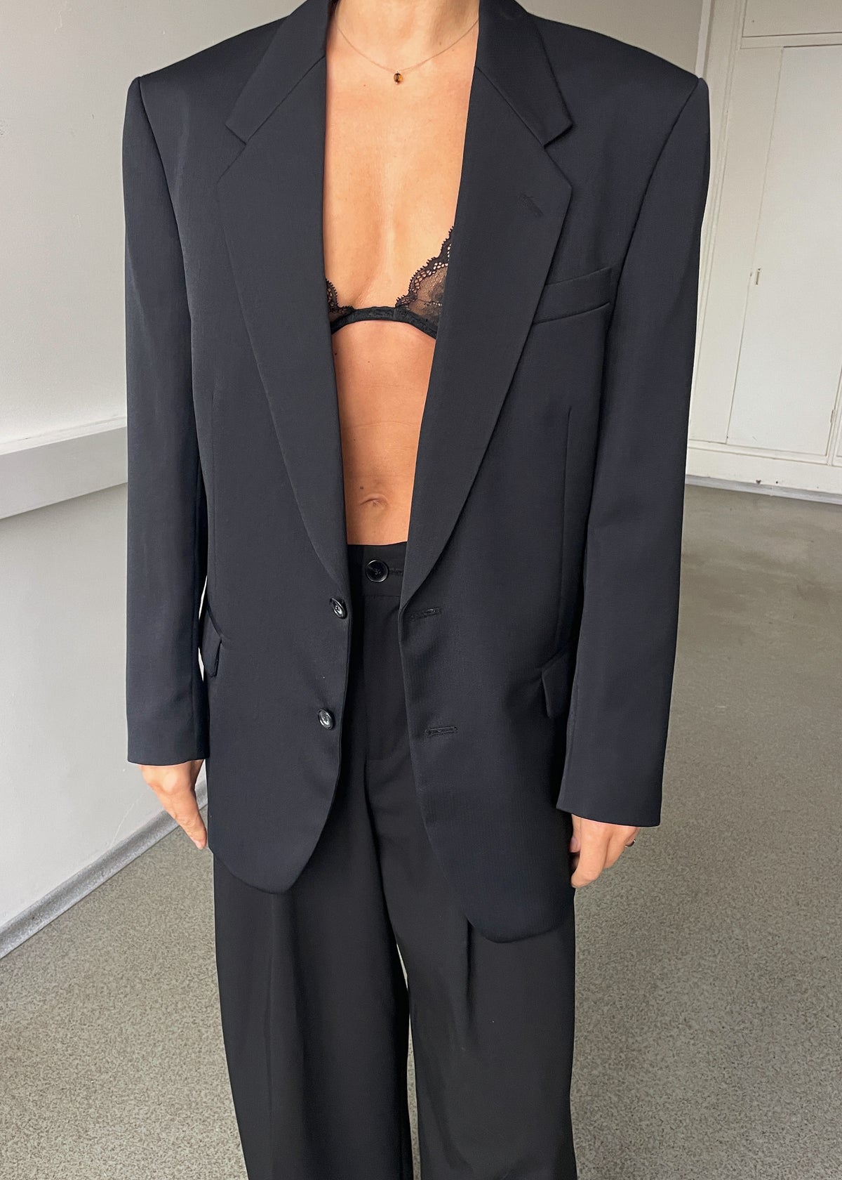 Vintage Dark Navy Lustrous Wool-Blend Blazer, view 1