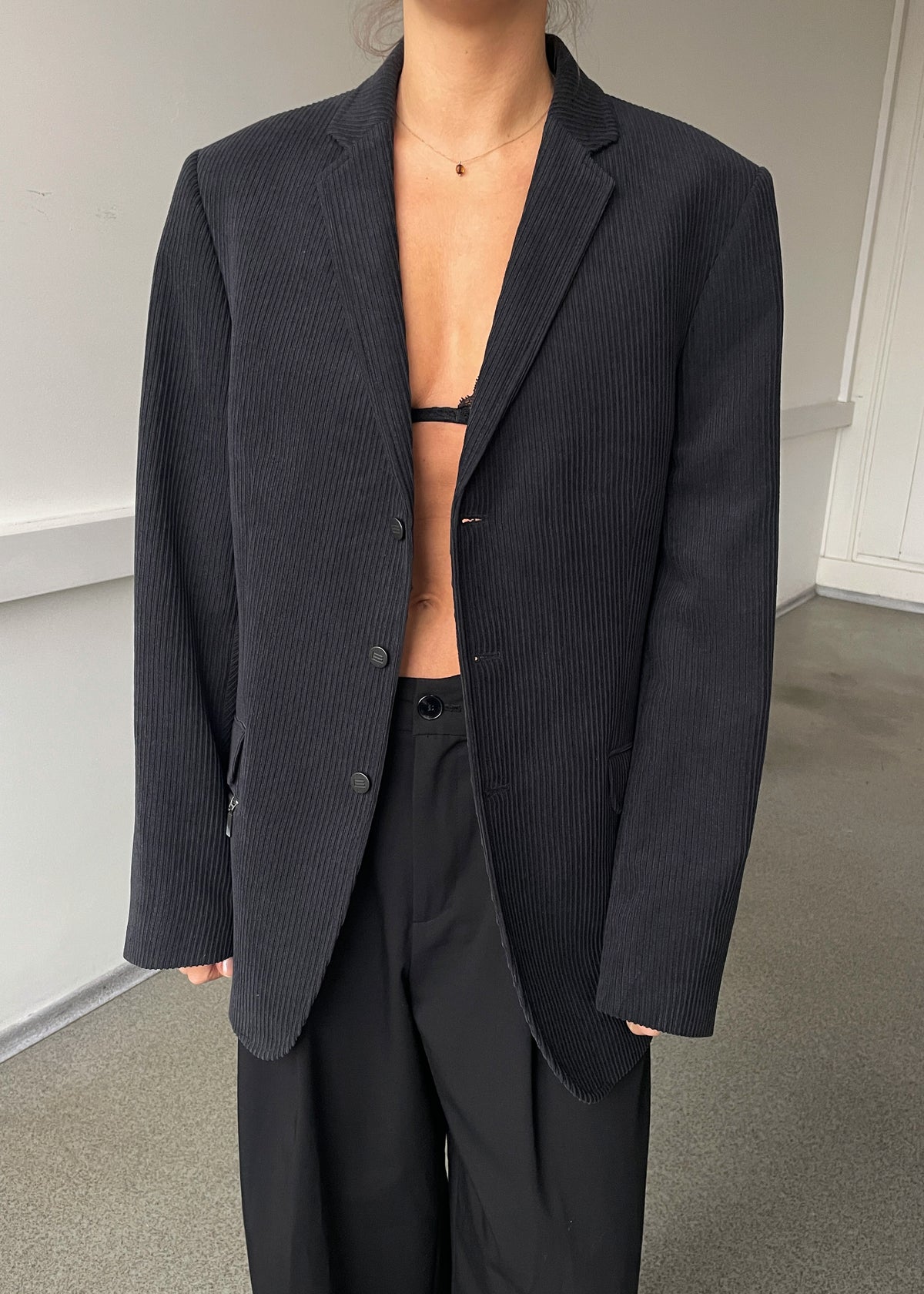 Vintage Faded Black Corduroy Blazer, view 2