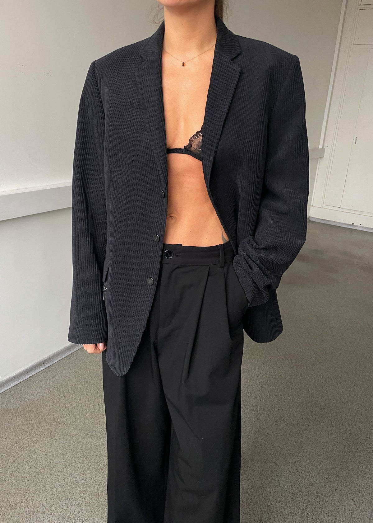 Vintage Faded Black Corduroy Blazer, view 3
