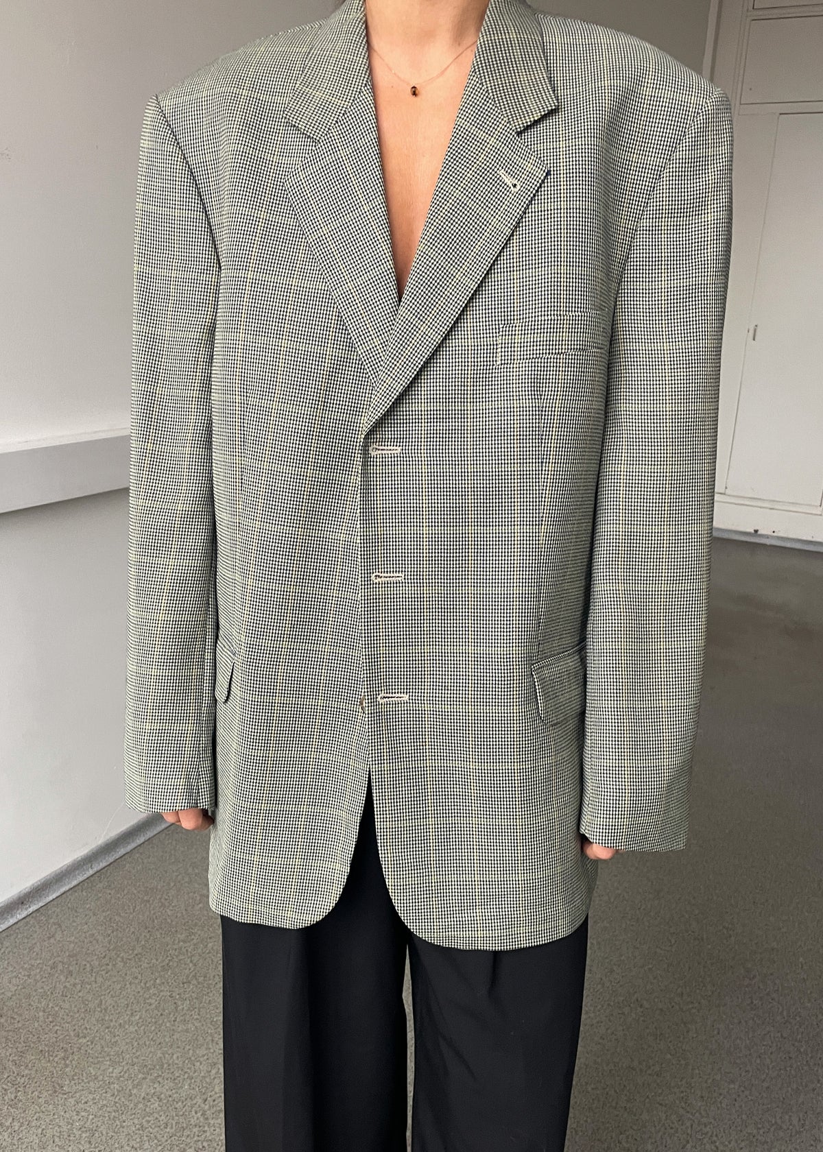 Vintage Green Multicoloured Checked Wool-Blend Blazer, view 1