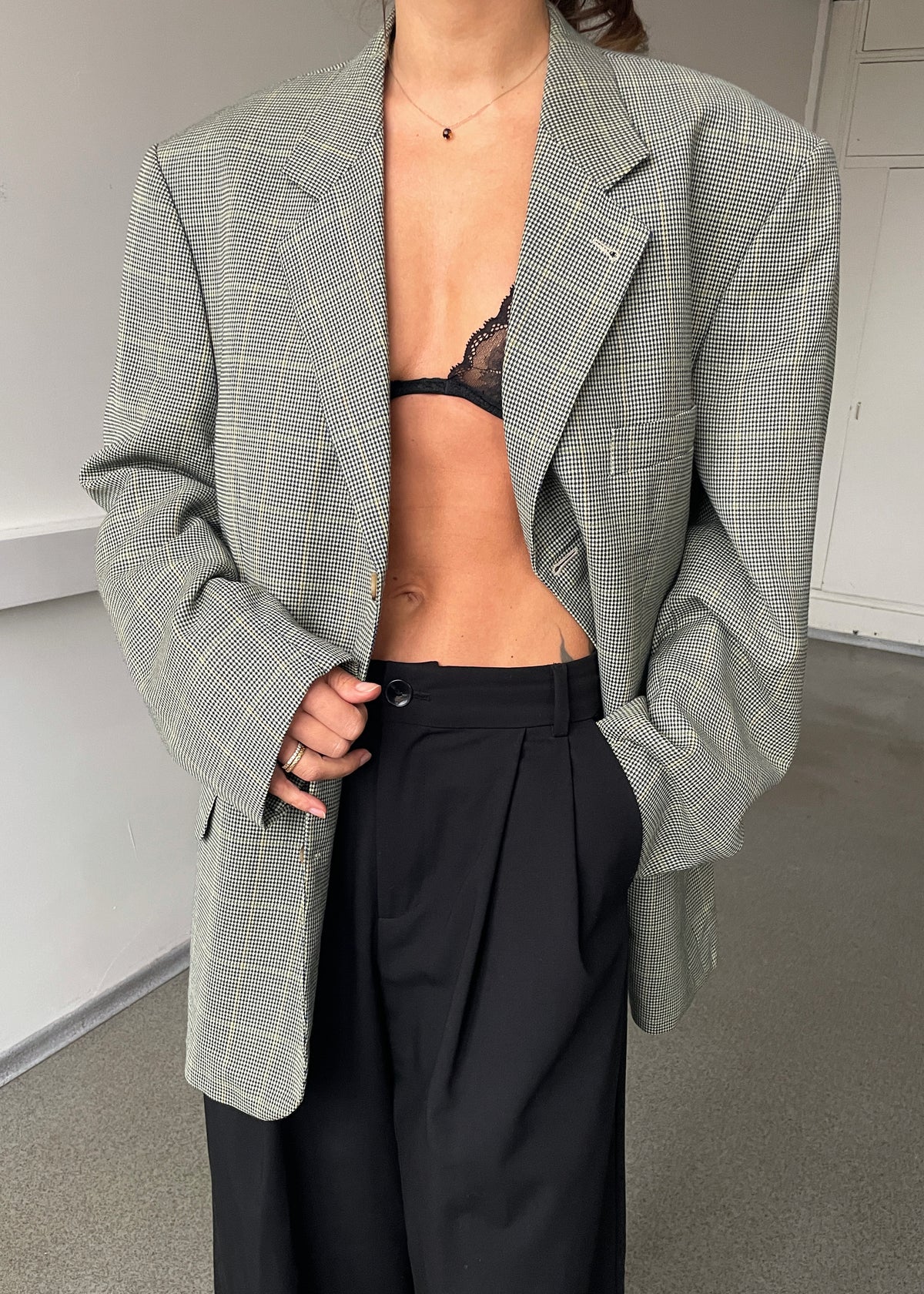 Vintage Green Multicoloured Checked Wool-Blend Blazer, view 3