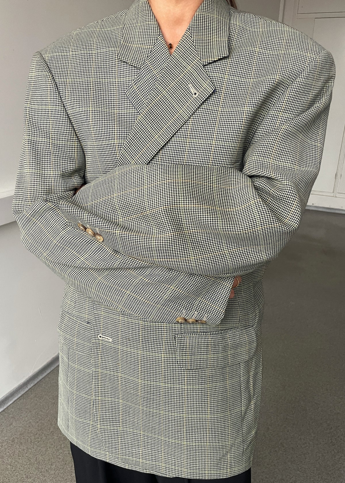 Vintage Green Multicoloured Checked Wool-Blend Blazer, view 5