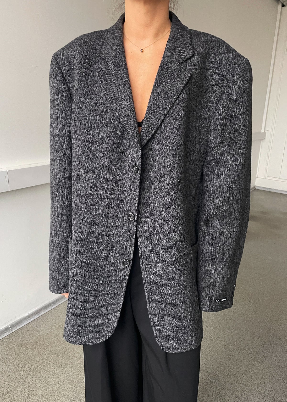 Vintage By Stini Grey Textured Pure Wool Blazer, view 1