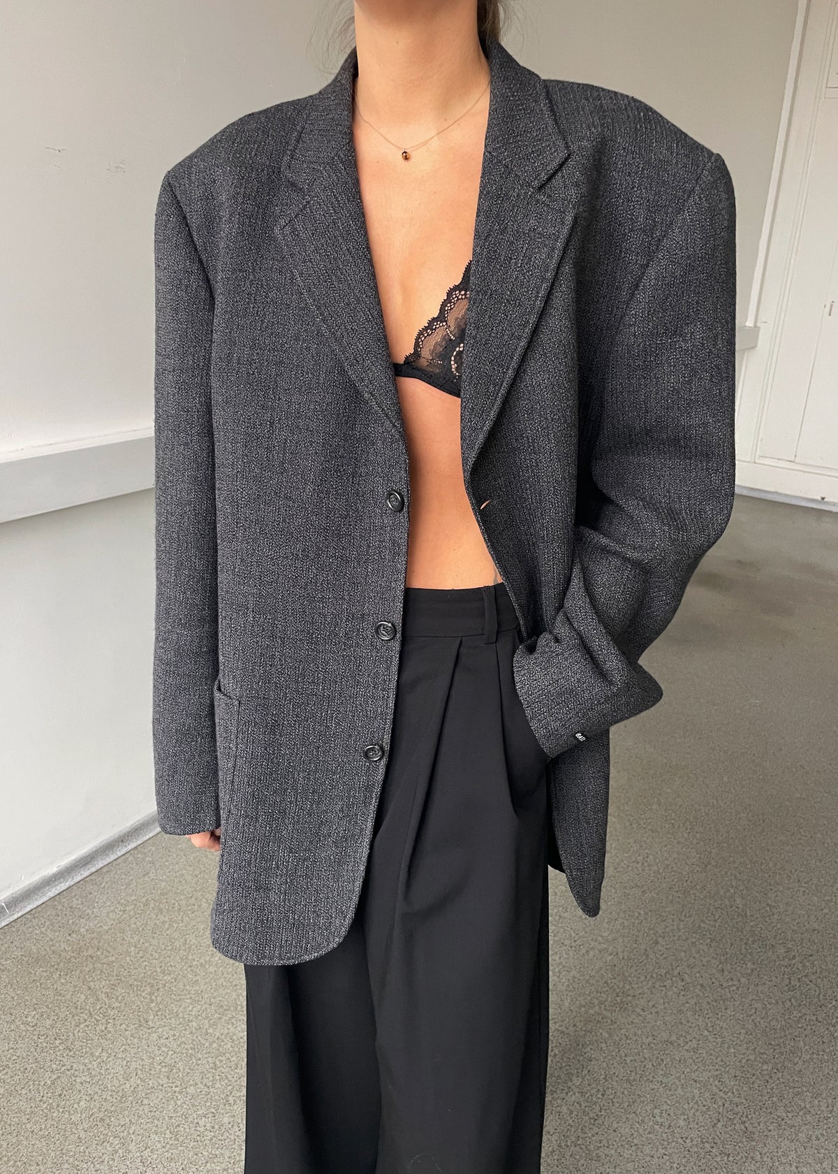 Vintage By Stini Grey Textured Pure Wool Blazer, view 2