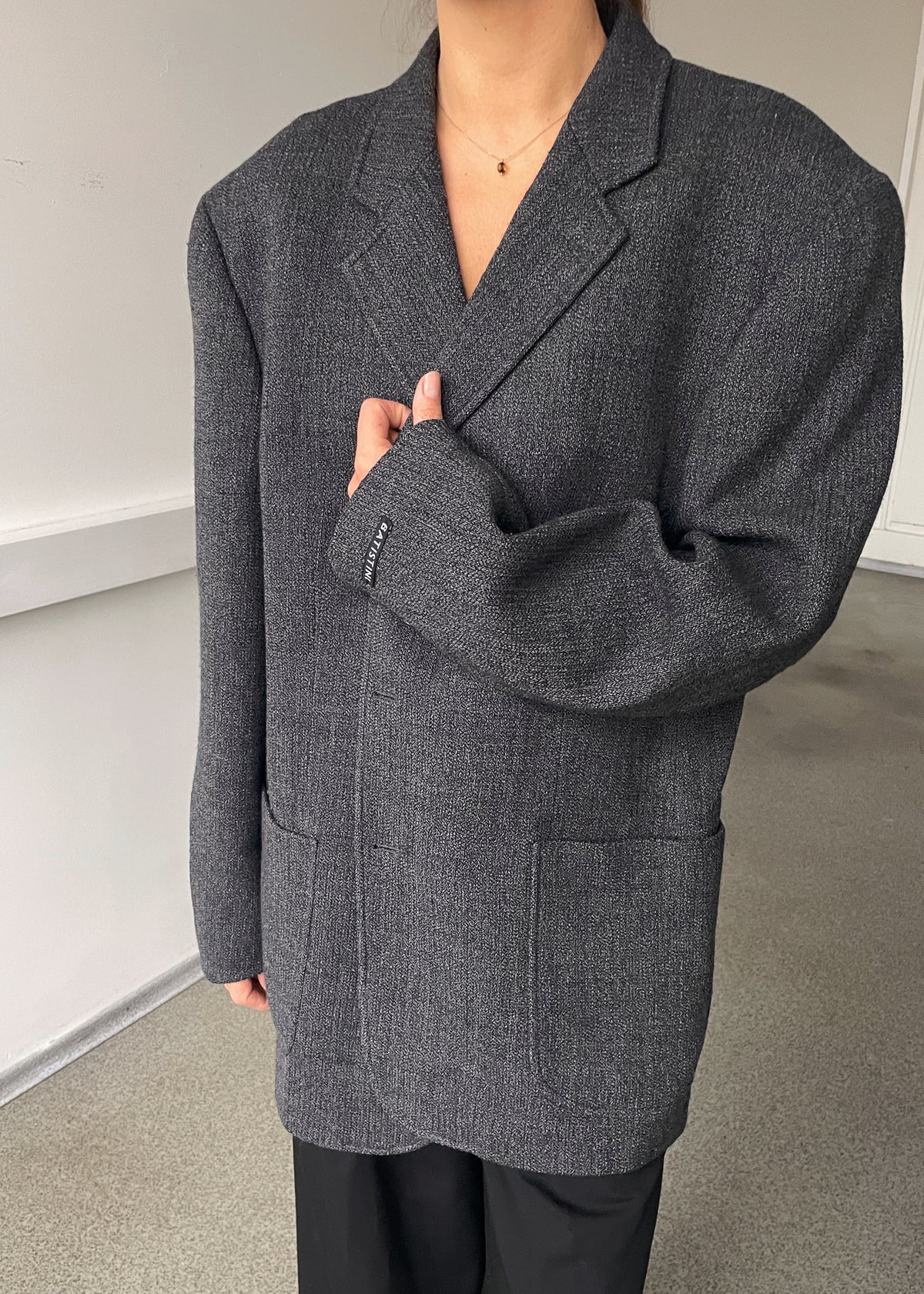 Vintage By Stini Grey Textured Pure Wool Blazer, view 4
