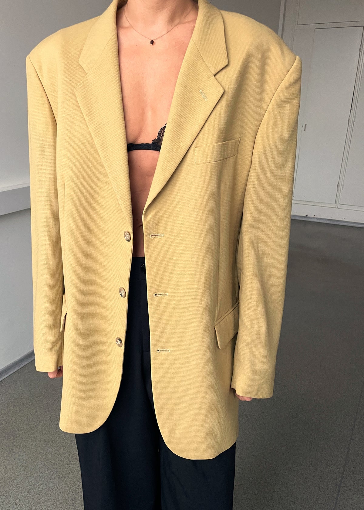 Vintage Butter Yellow Viscose and Acetate Blazer, view 1