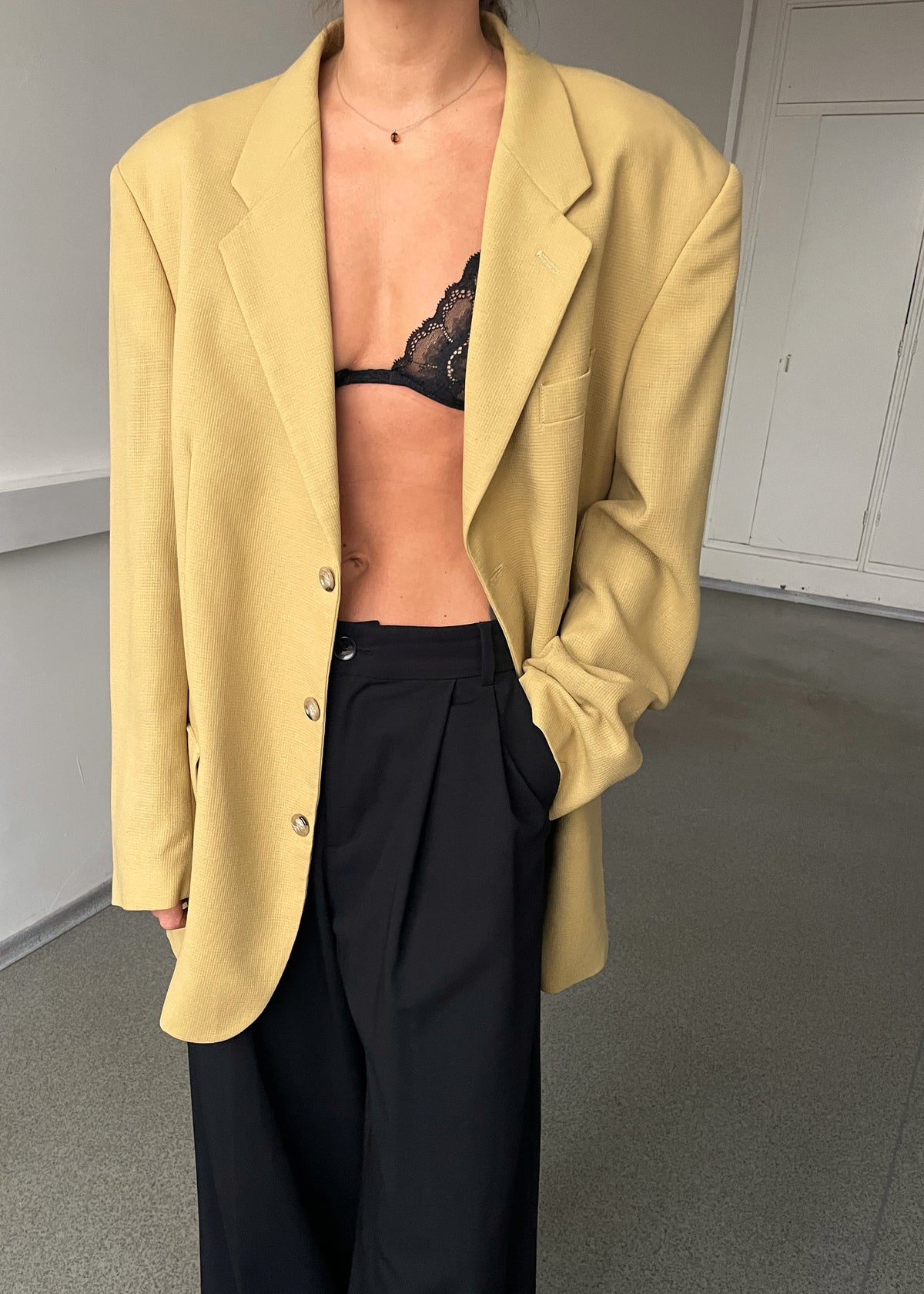Vintage Butter Yellow Viscose and Acetate Blazer, view 2