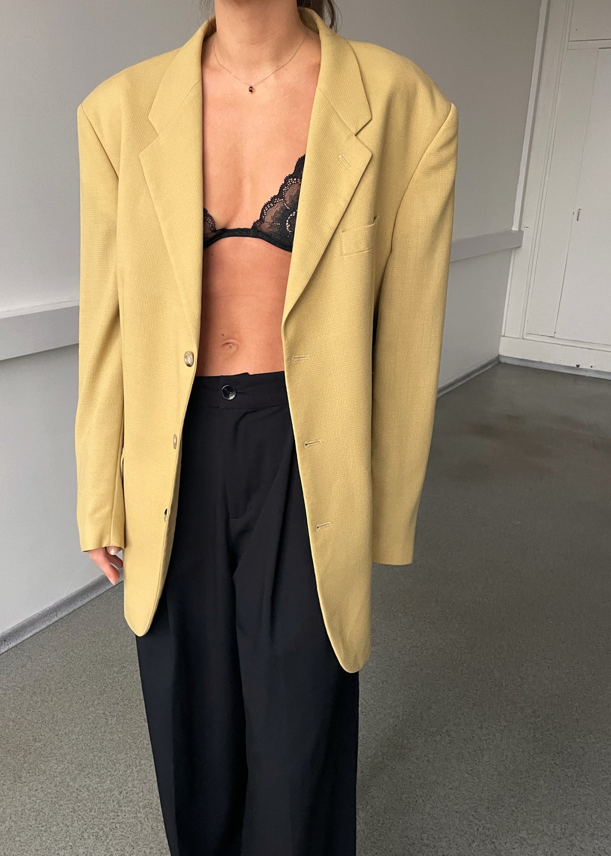 Vintage Butter Yellow Viscose and Acetate Blazer, view 3