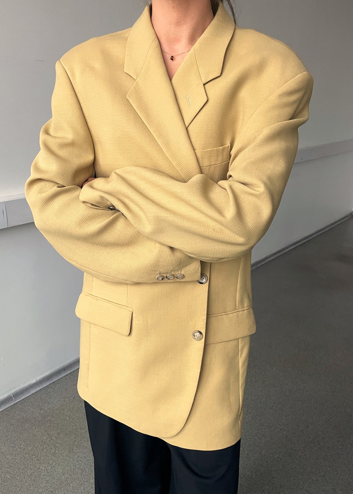 Vintage Butter Yellow Viscose and Acetate Blazer, view 4