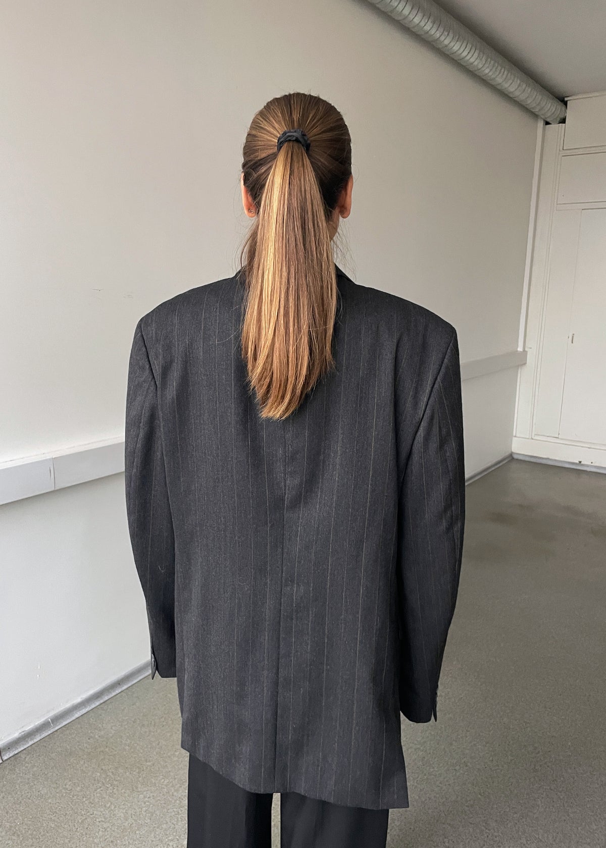 Vintage Grey and Brown Striped Double-Breasted Wool Blazer, view 6