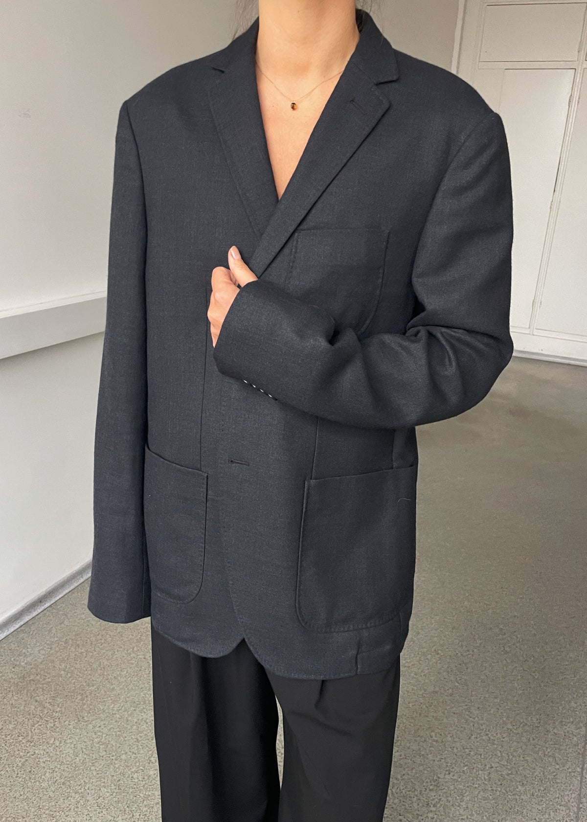 Vintage Riley Black Dark Grey Brushed Wool-Blend Blazer, view 4