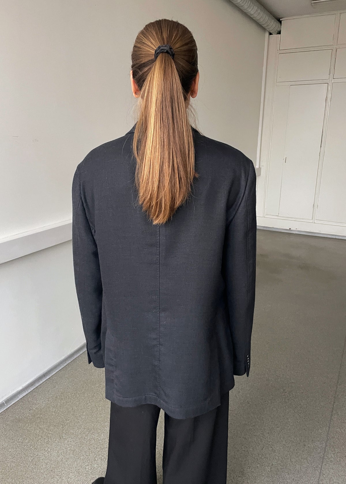 Vintage Riley Black Dark Grey Brushed Wool-Blend Blazer, view 5