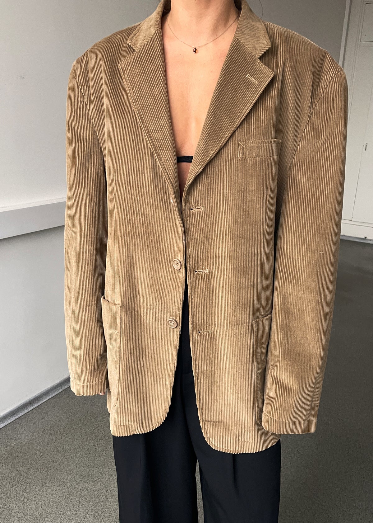 Vintage Light Brown Corduroy Cotton Blazer, view 1