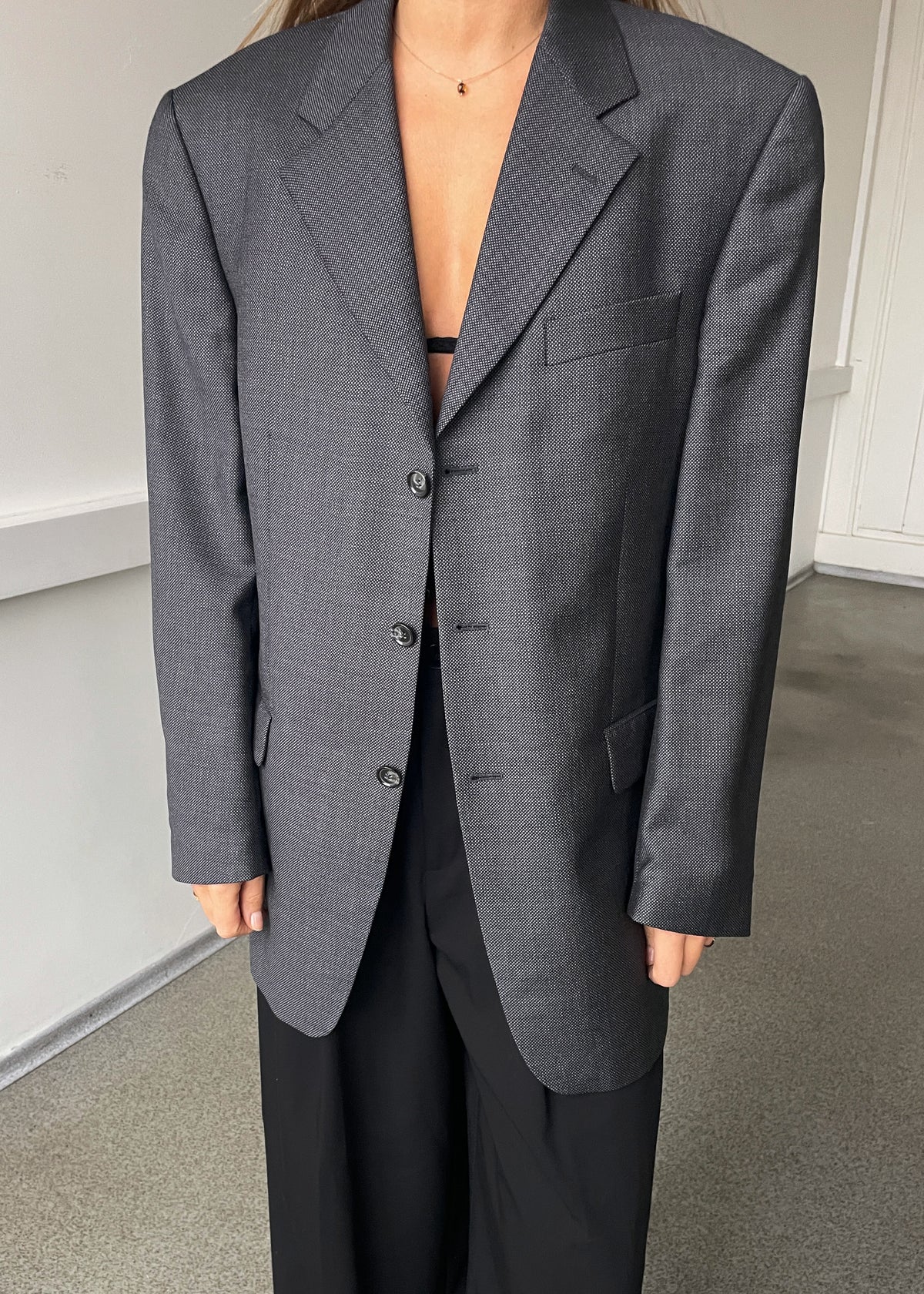 Vintage Grey Patterned Pure Wool Blazer, view 1