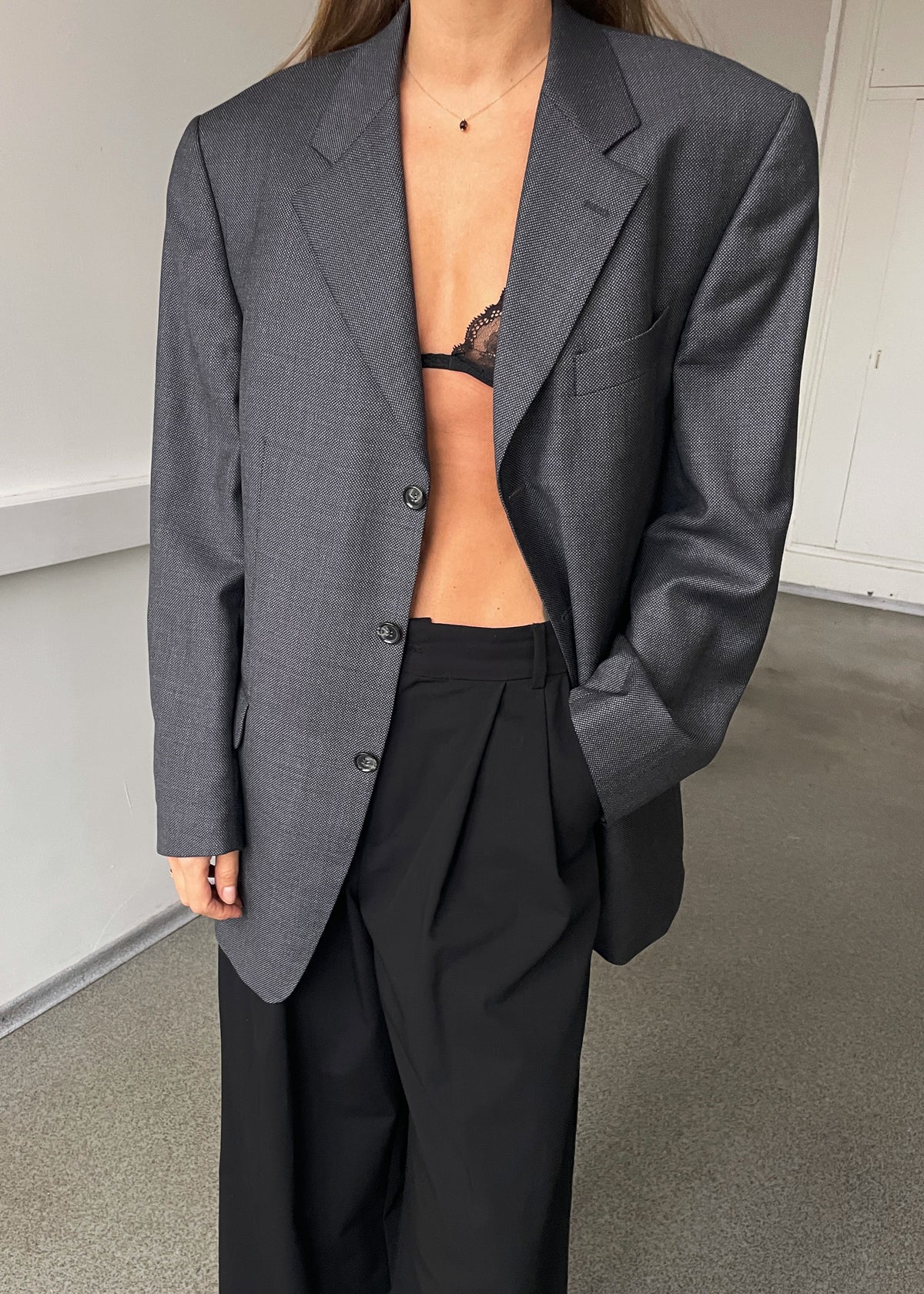 Vintage Grey Patterned Pure Wool Blazer, view 2