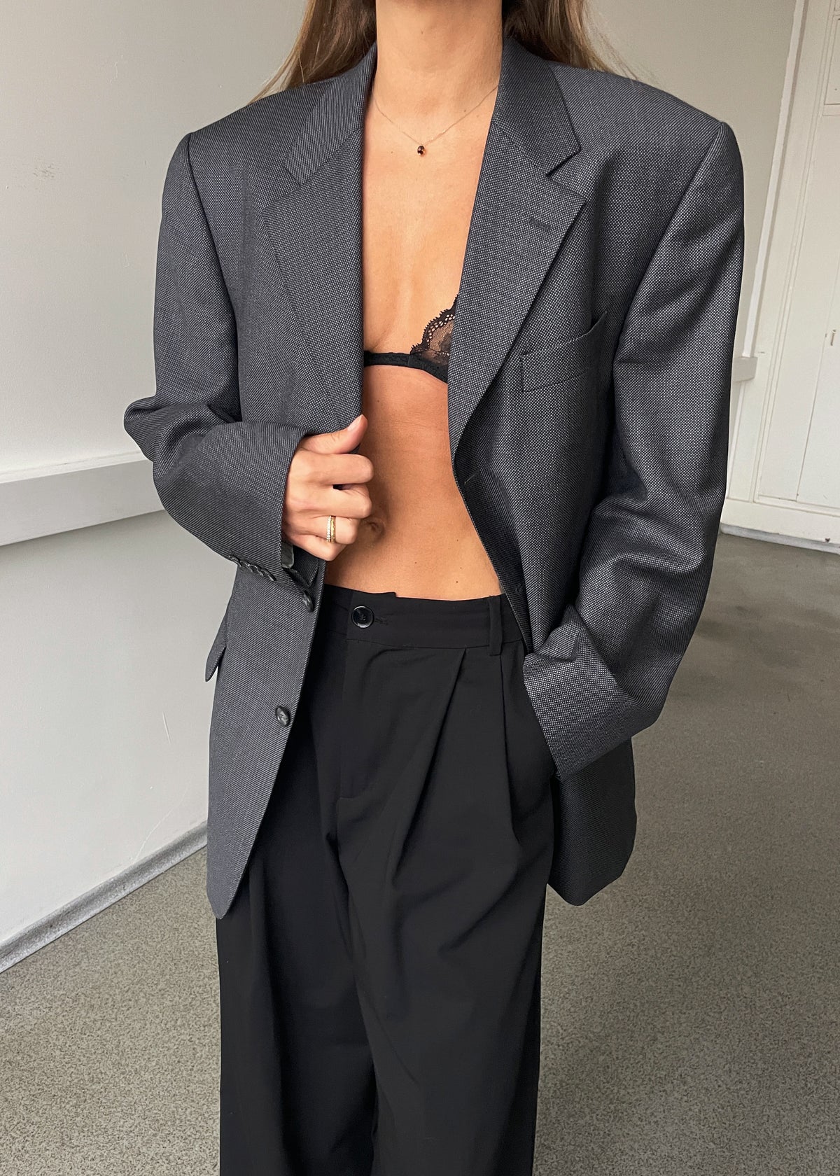 Vintage Grey Patterned Pure Wool Blazer, view 3