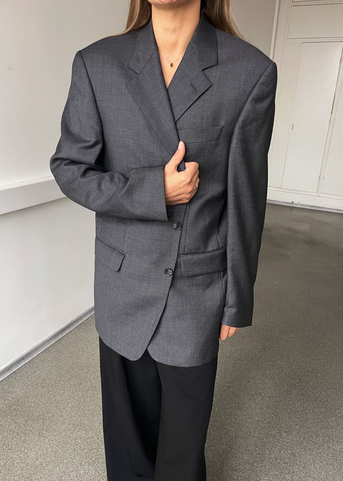 Vintage Grey Patterned Pure Wool Blazer, view 5