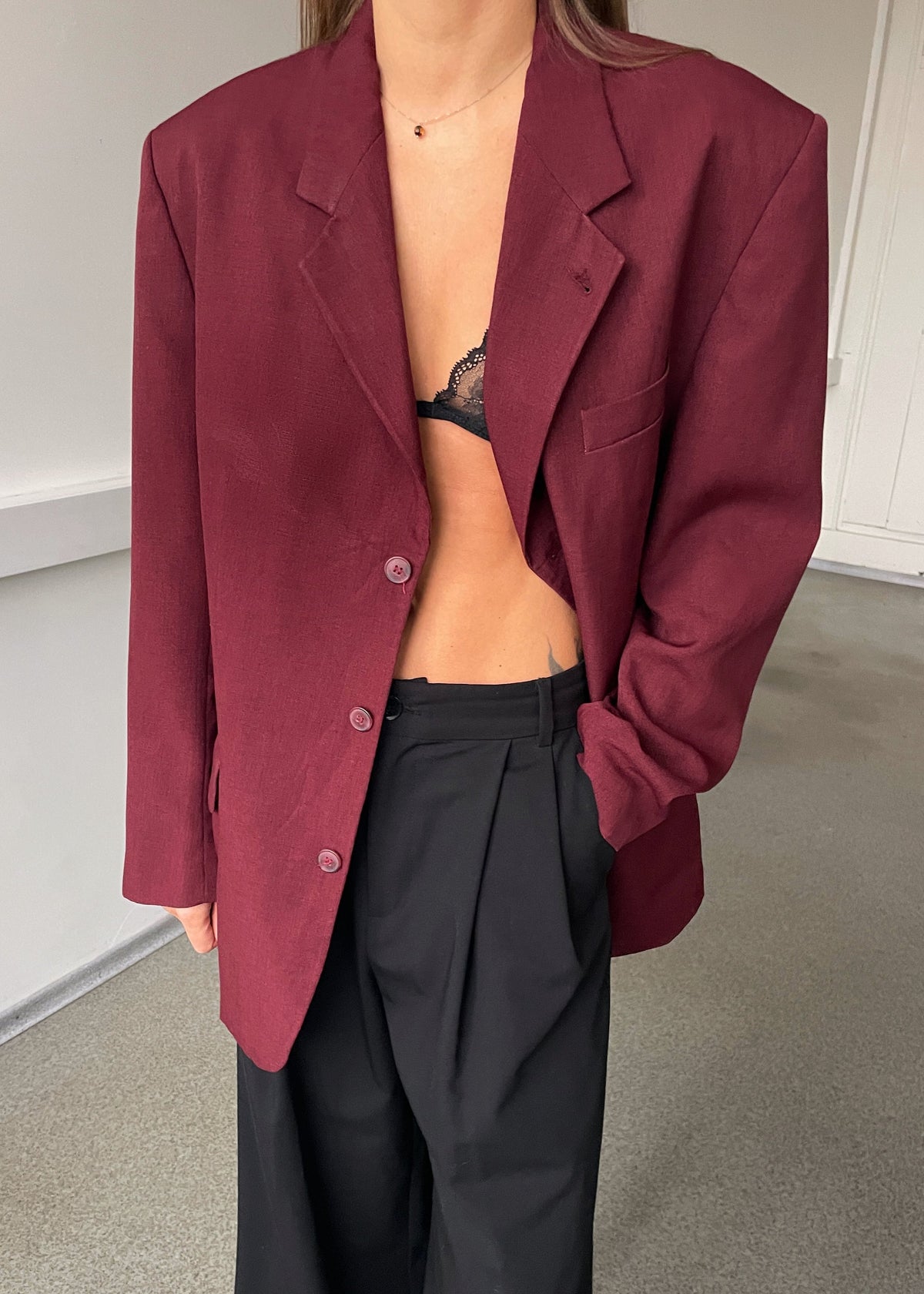 Vintage Wine Red Blazer, front view 2