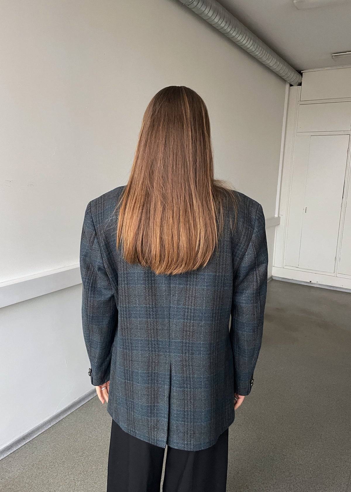 Vintage Blue Multicoloured Checked Wool-Blend Blazer, view 6