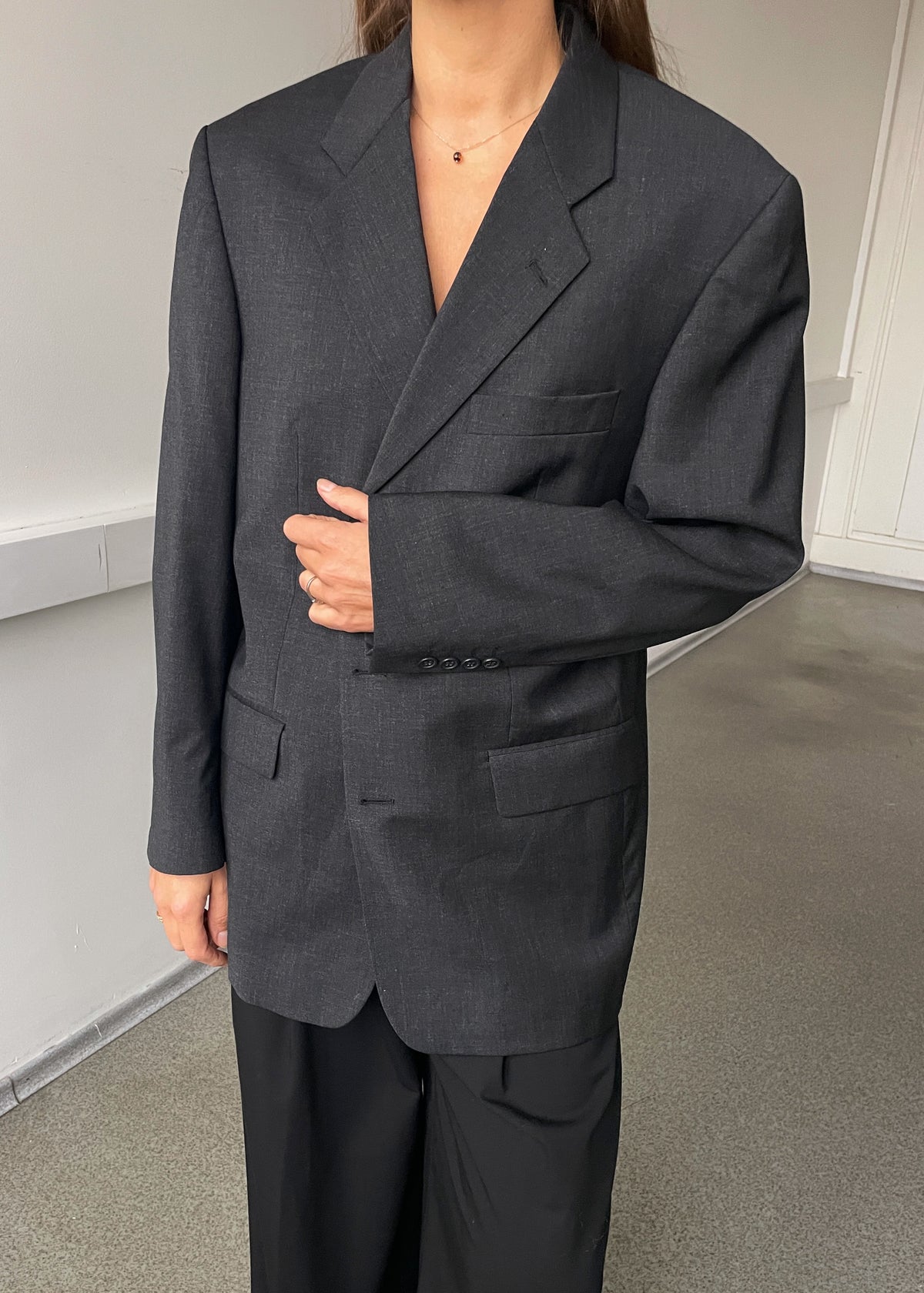 Vintage Classic Dark Grey Pure Wool Blazer, view 5