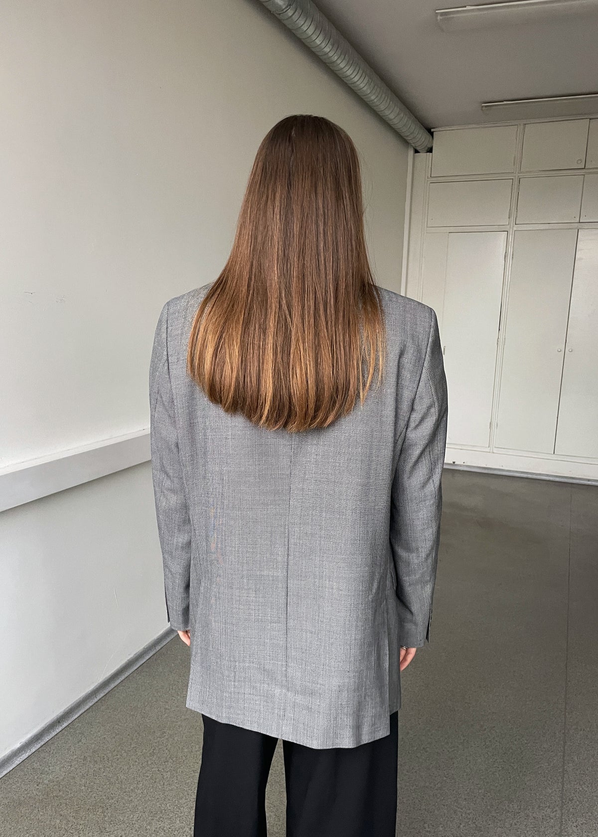Vintage Light Grey Patterned Wool-Blend Blazer, view 5