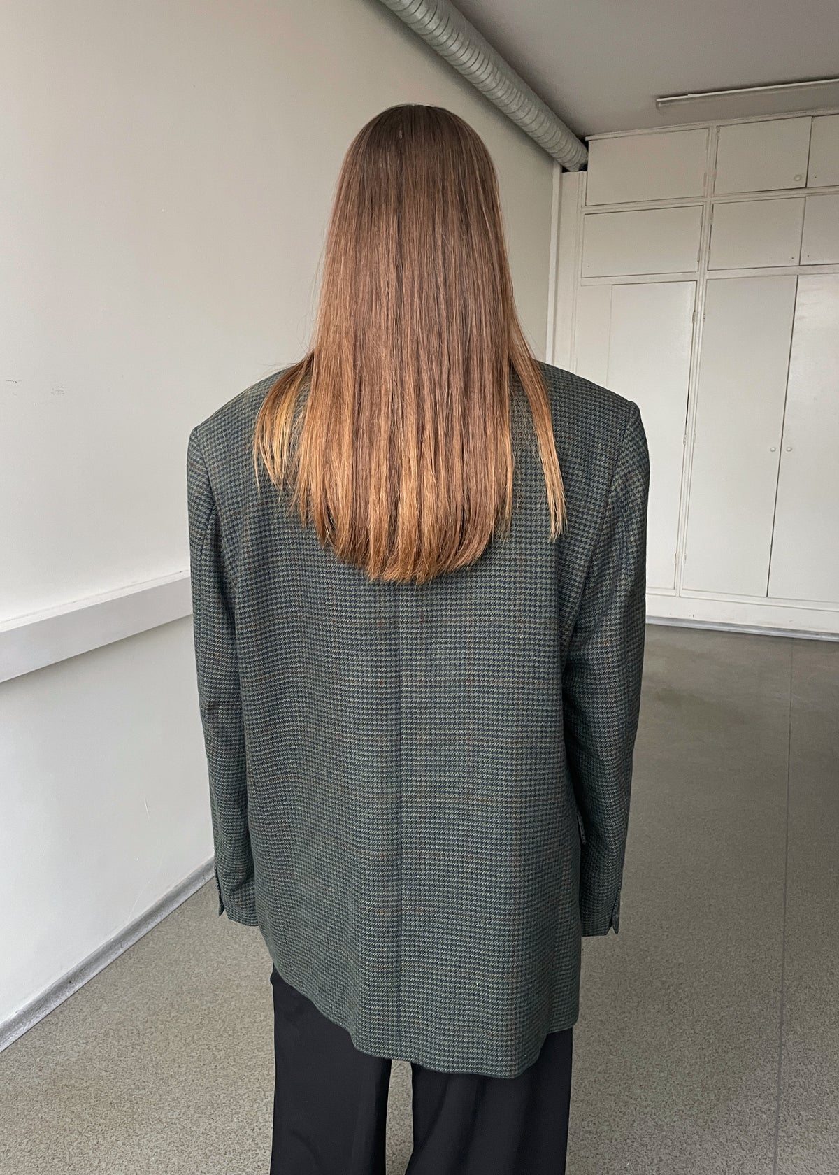 Vintage Green Multicoloured Houndstooth Wool-Blend Blazer, view 6