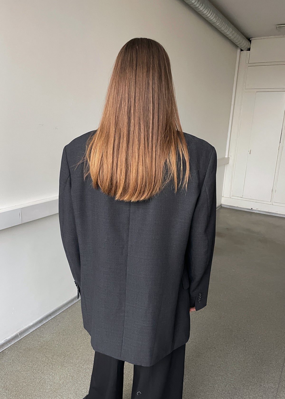 Vintage Dark Grey Patterned Wool-Blend Blazer, view 5