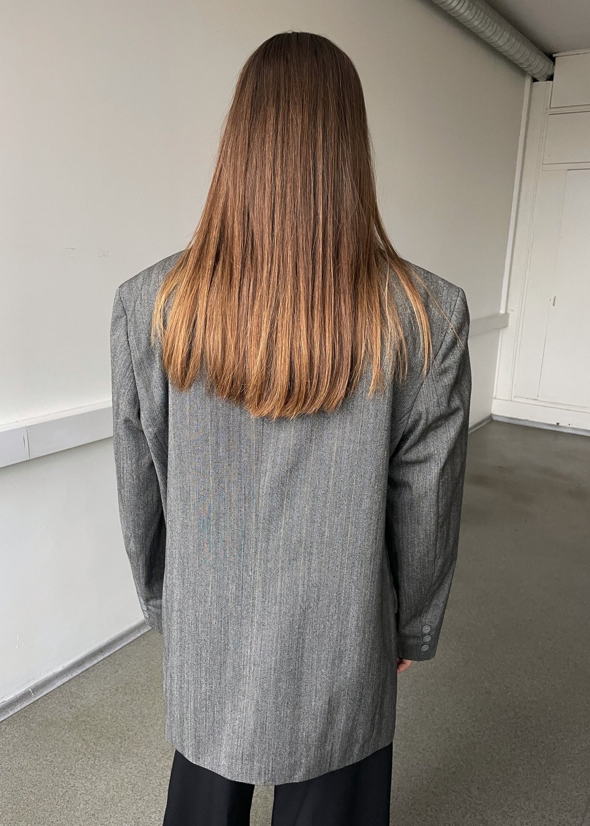 Vintage Voice Grey and Blue Striped Double-Breasted Wool Blazer, view 6