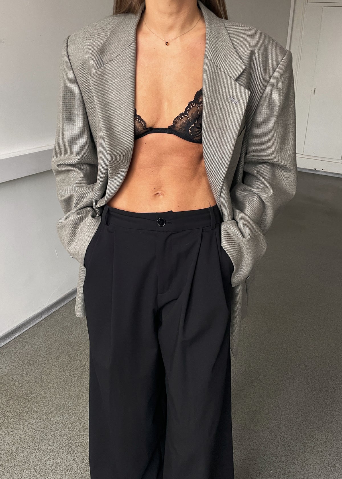 Vintage Grey Long-Line Oversized Blazer, view 2