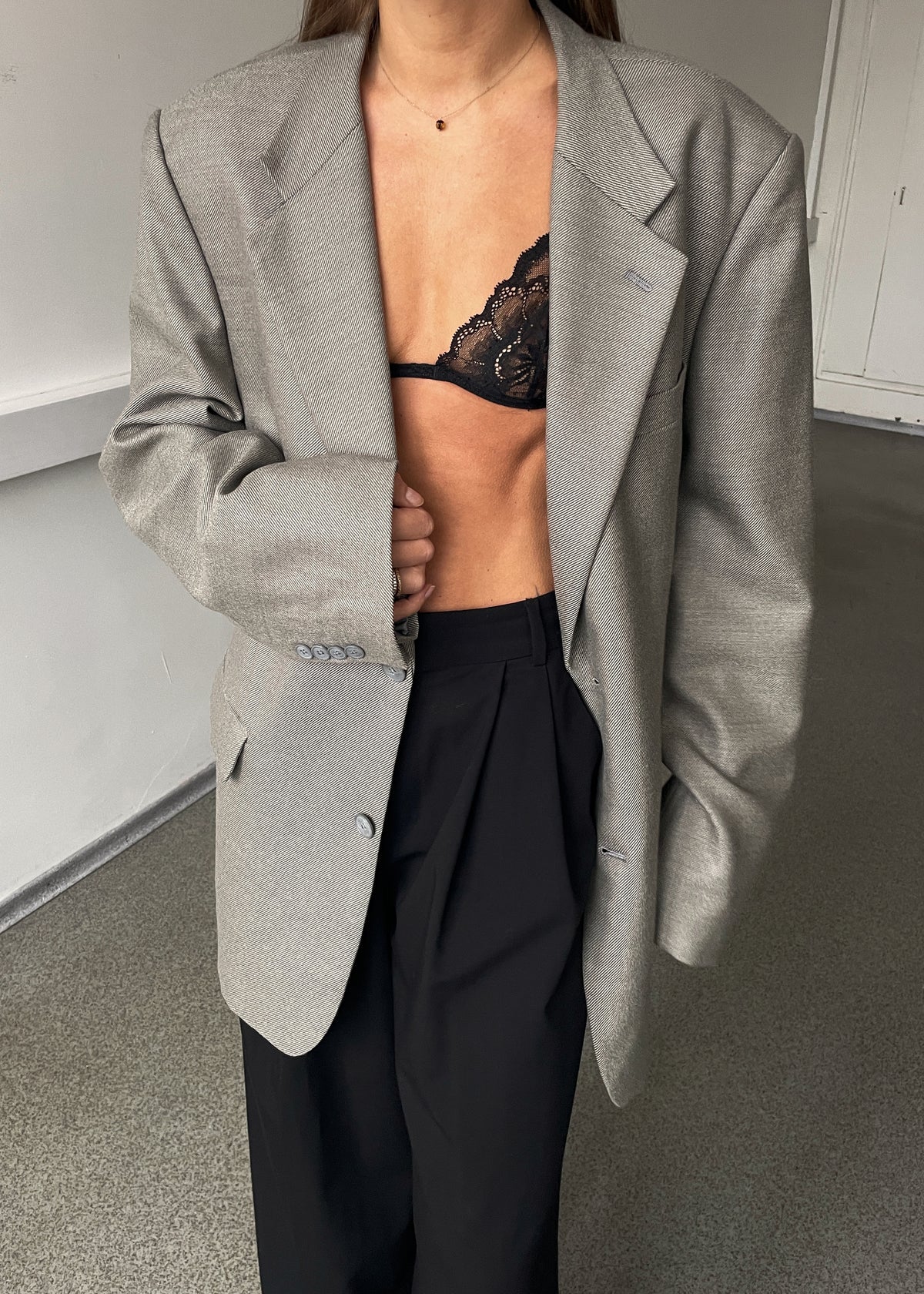 Vintage Grey Long-Line Oversized Blazer, view 3