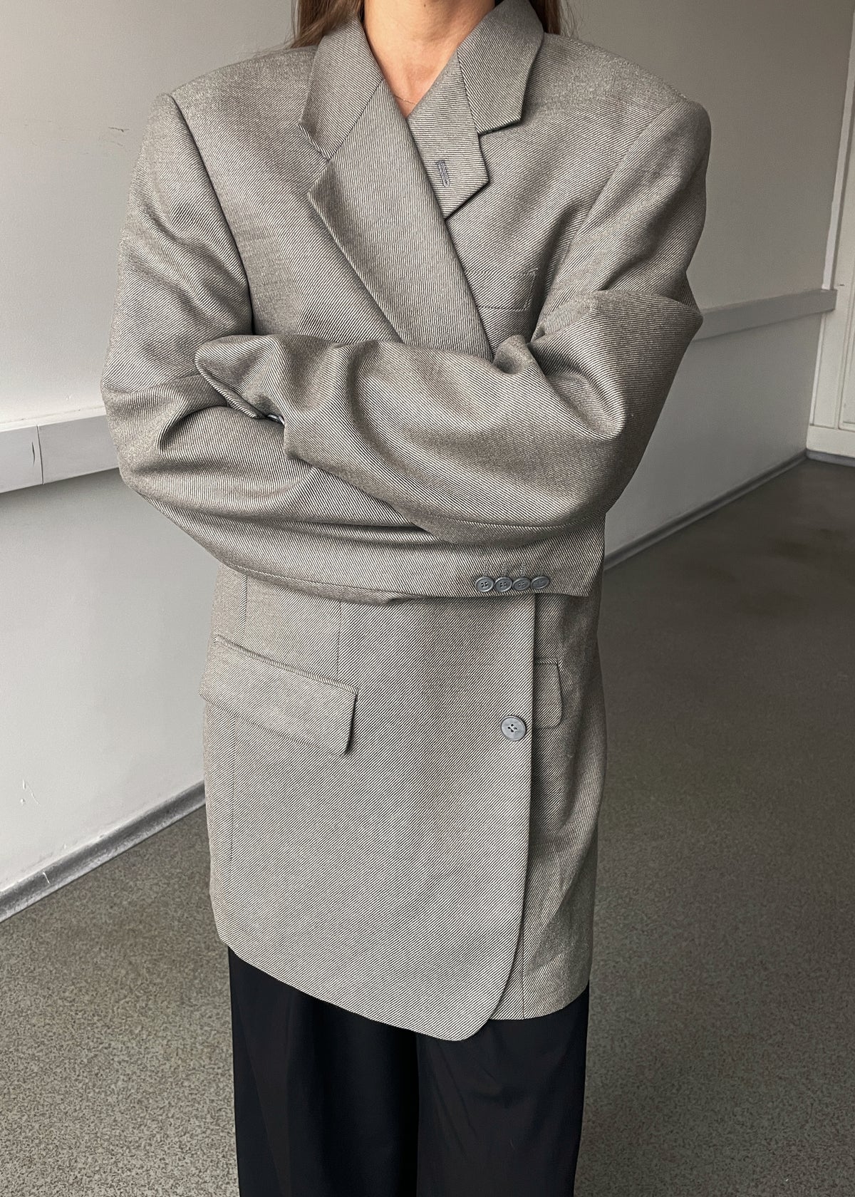 Vintage Grey Long-Line Oversized Blazer, view 4