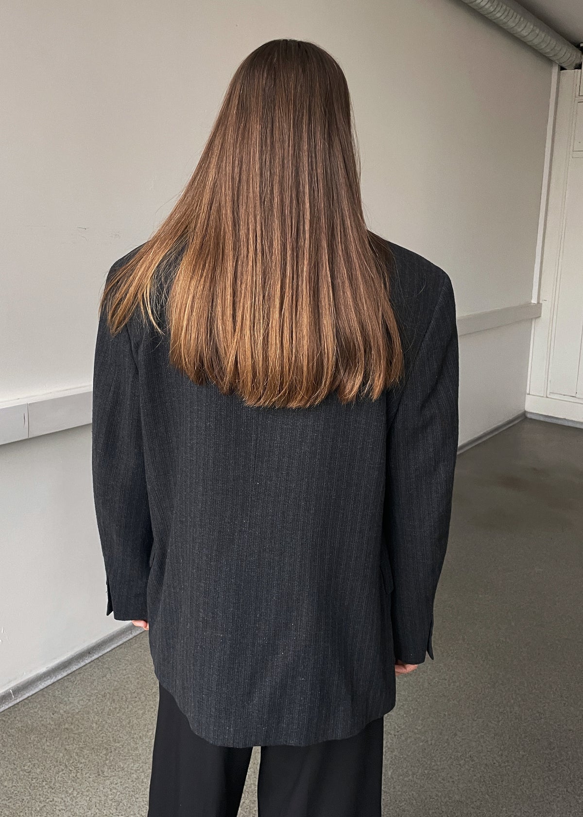 Vintage Grey Striped Wool Blend Oversized Blazer, view 5