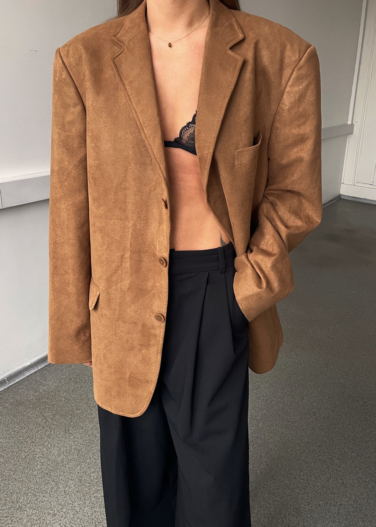 Vintage Brown Velvet Oversized Blazer, view 2