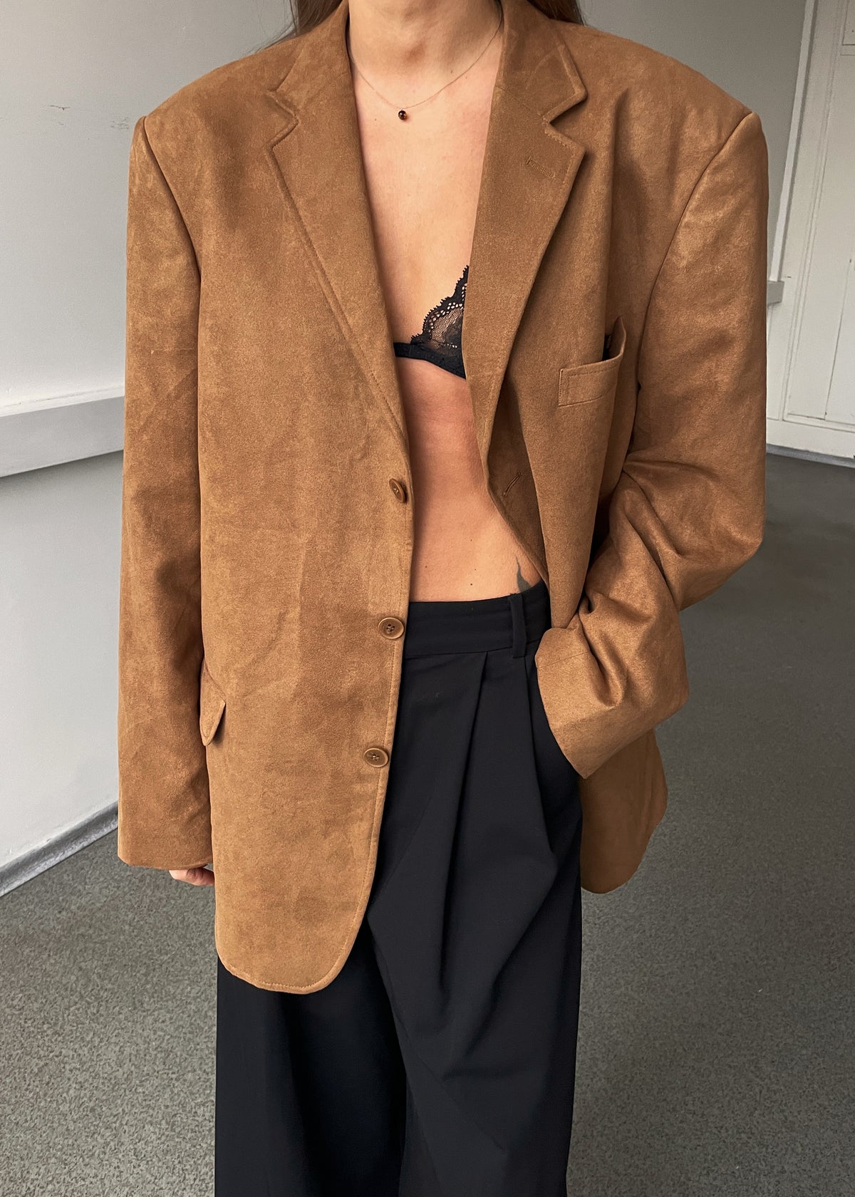 Vintage Brown Velvet Oversized Blazer, view 4