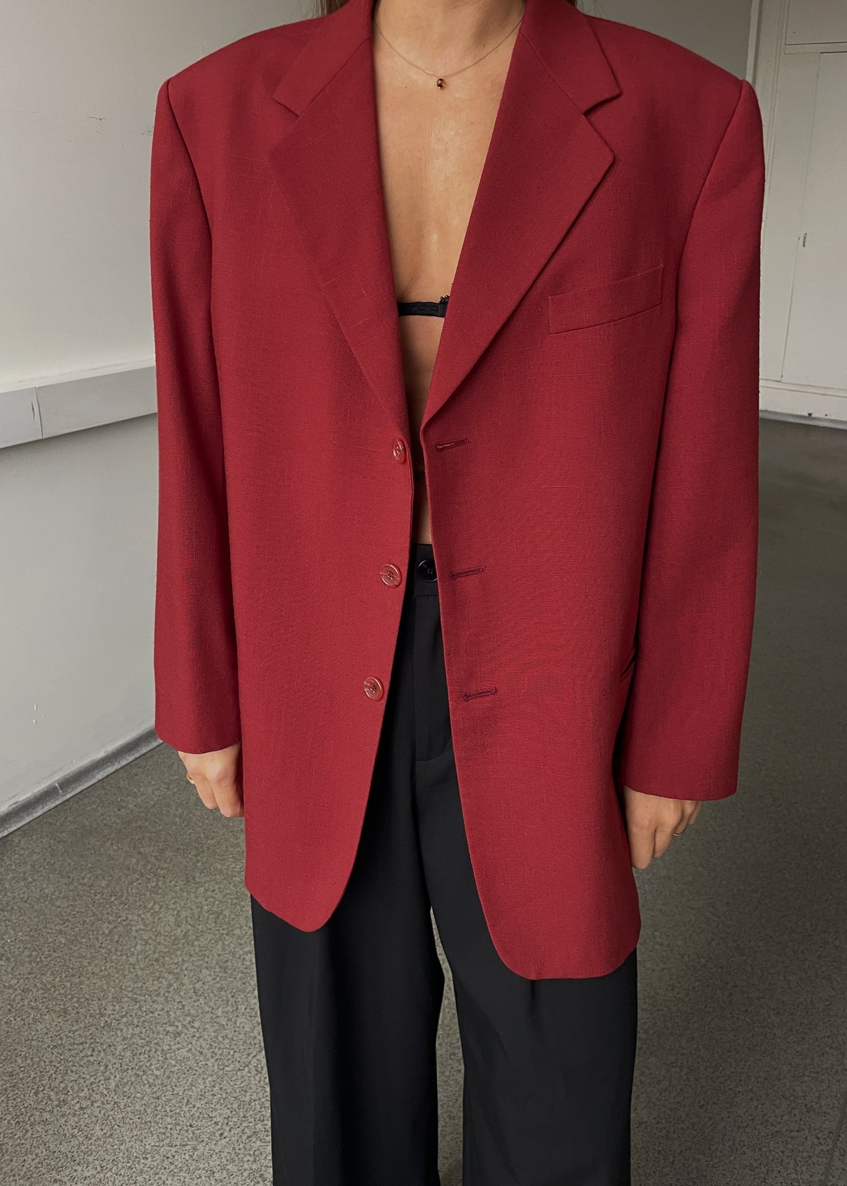 Vintage Burgundy Red Oversized Blazer, view 1