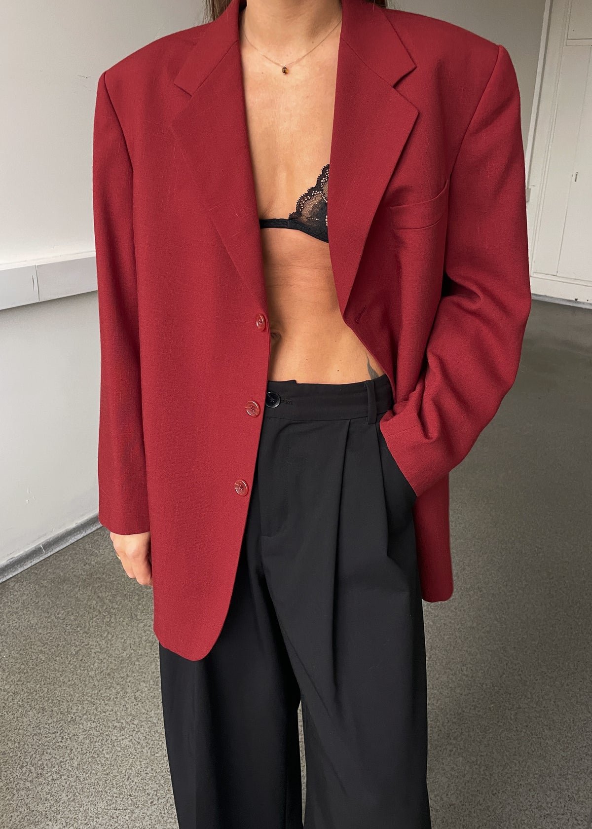 Vintage Burgundy Red Oversized Blazer, view 2