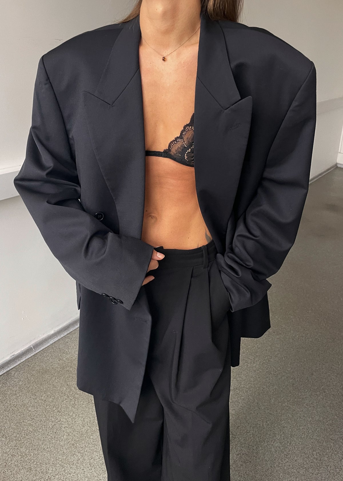 Vintage Navy Blue Double-Breasted Wool Oversized Blazer, view 3