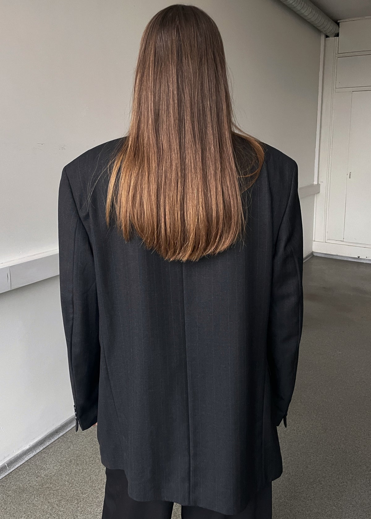 Vintage Dark Grey Subtle Stripe Wool Oversized Blazer, view 4