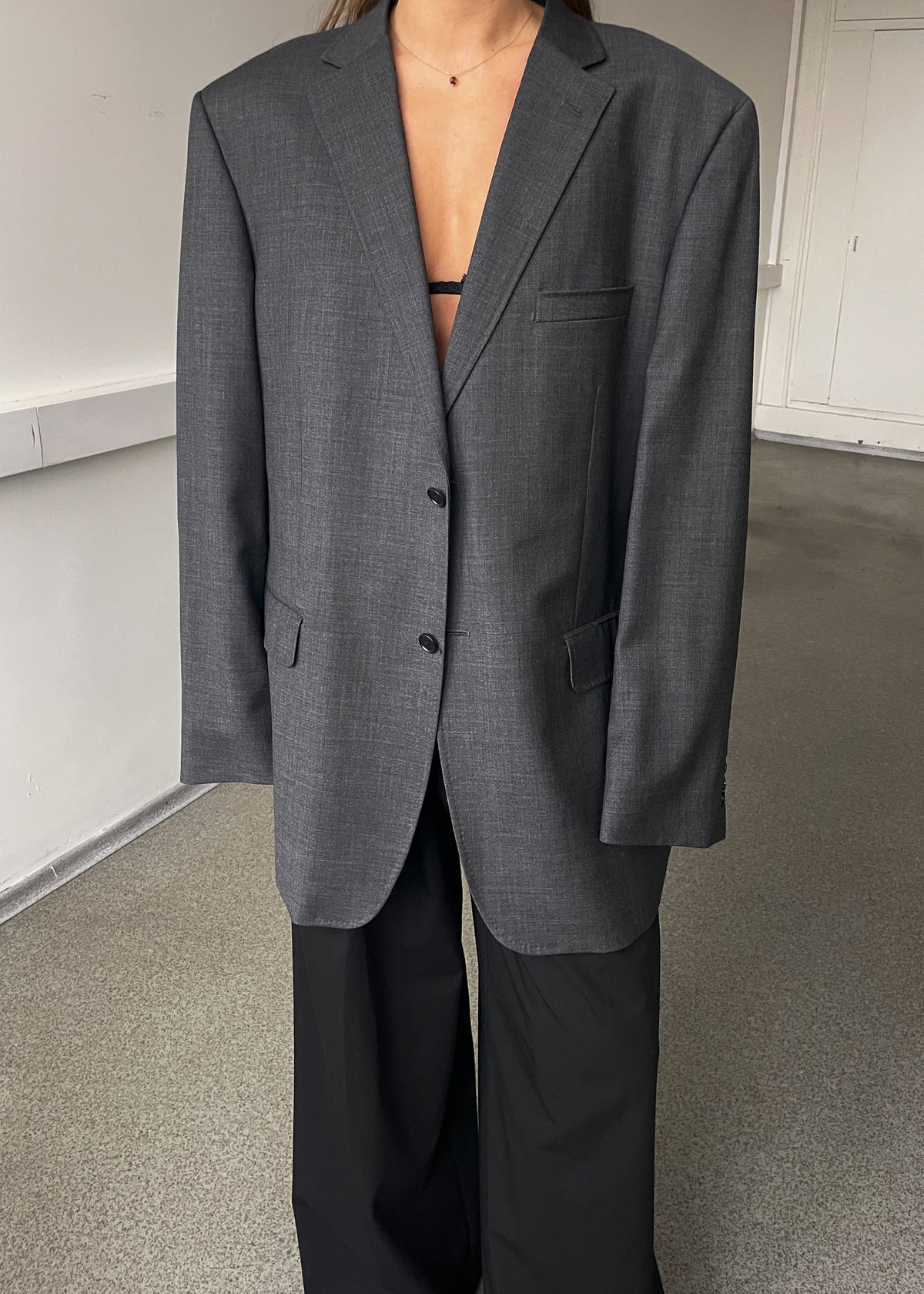 Vintage Grey Wool Oversized Blazer, view 1
