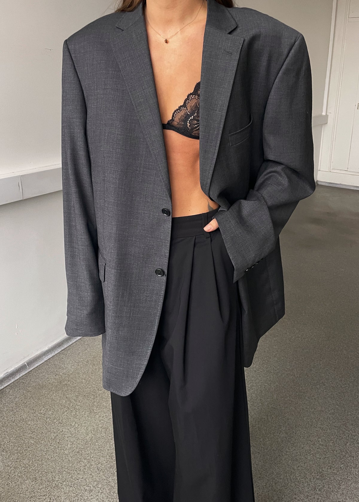 Vintage Grey Wool Oversized Blazer, view 2