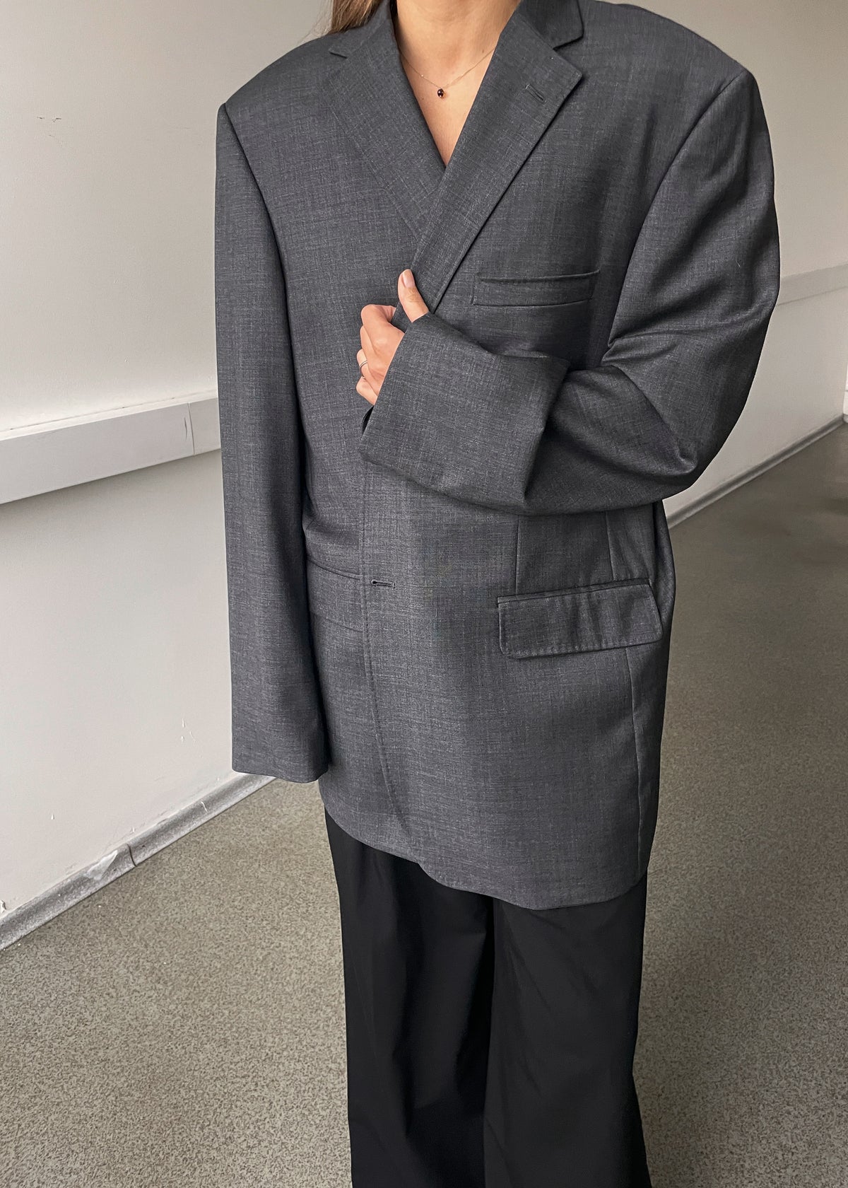 Vintage Grey Wool Oversized Blazer, view 4