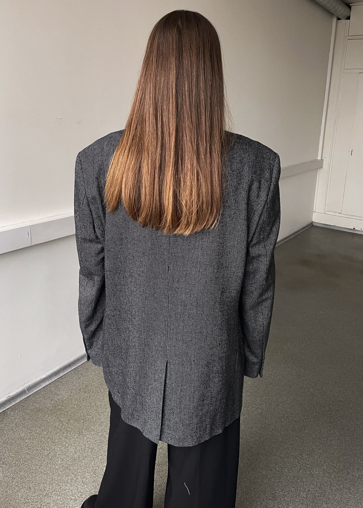 Vintage Grey Patterned Wool Blend Oversized Blazer, view 5