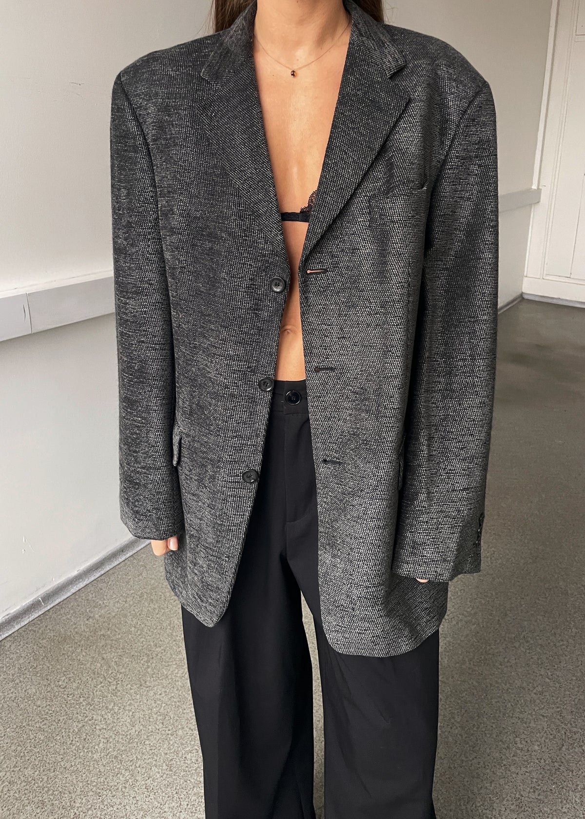 Vintage Grey Velvety Wool Blend Oversized Blazer, view 1