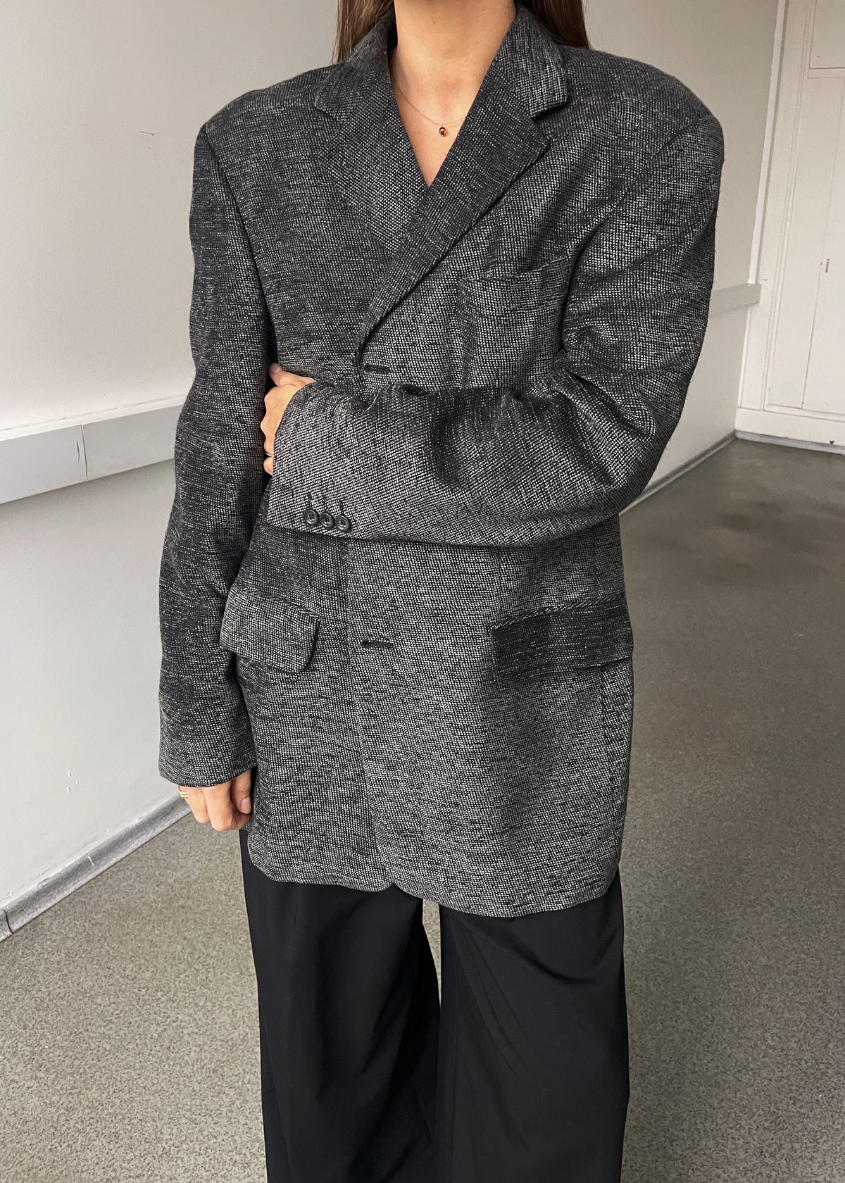 Vintage Grey Velvety Wool Blend Oversized Blazer, view 3