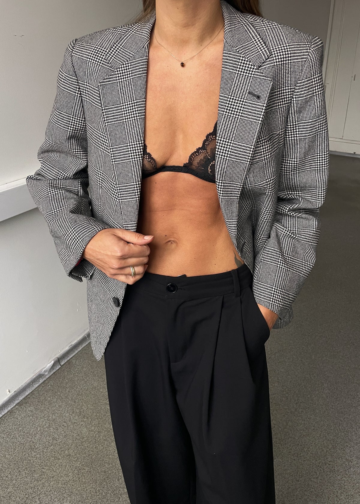 Vintage Light Grey Checked Blazer, view 2